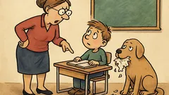 Vtip: Paní učitelka malého žáčka – kde máš žákovskou?