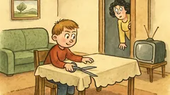 Vtip: Malý Pepíček stříhá v obýváku ubrus