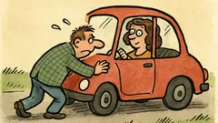 Anekdota: Muž tlačí auto, žena za volantem