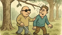 Vtip: Šli jednooký a slepý lesem...