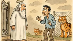 Vtip: Muž přeskočí plot k tygrům a…