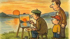 Vtip: Na břehu jezera sedí malíř...